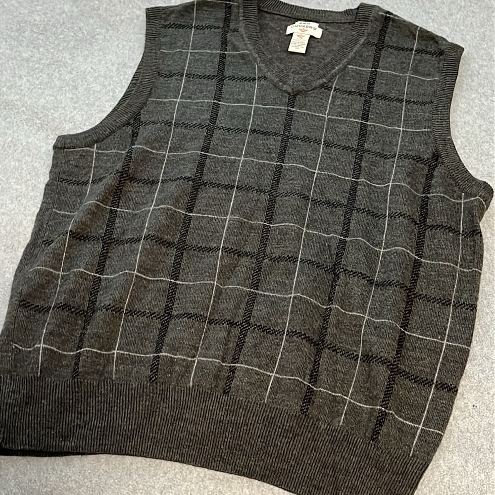 Mens Sweater Vest Mens Large Slim Plaid Grandpa Preppy Gray V Neck Heritage
